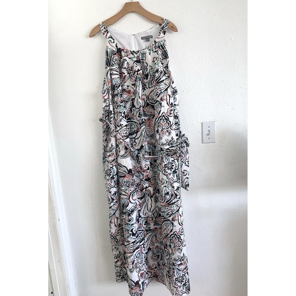 Jessica‎ London Paisley Maxi Dress Size 28W Sleeveless Belted Halter Neck White